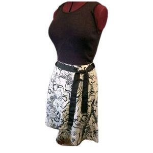 Zara Black & White Floral Cotton Skirt | Stretch | Tie Waist | Size L